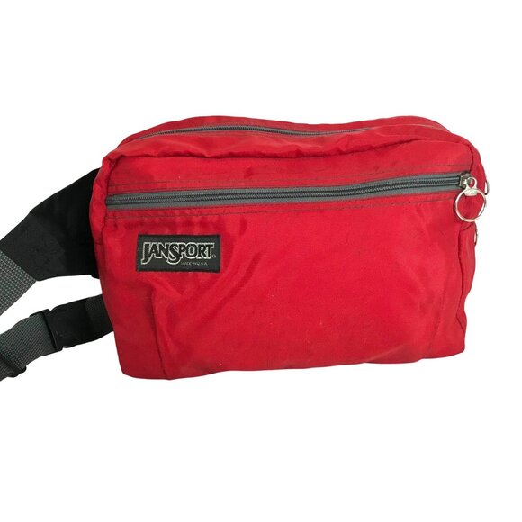 Jansport Red Nylon Waist Fanny Pack With Adjustable Strap & Dual Zippered Compar - Picture 1 of 9